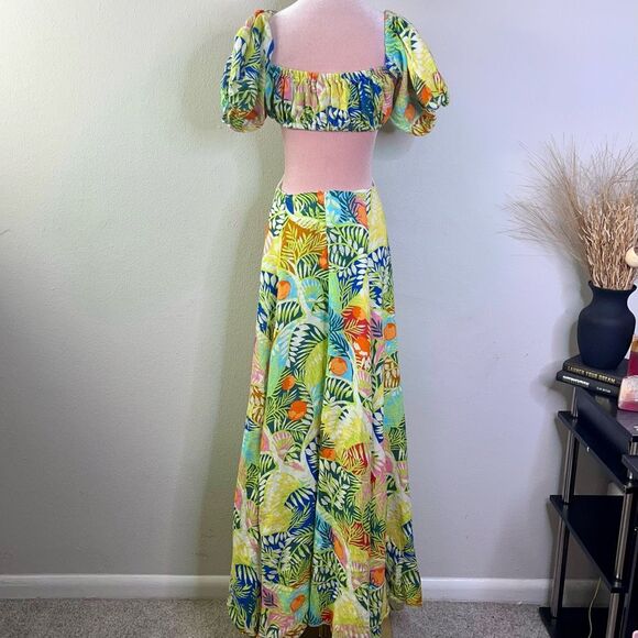 STAUD Dress Coliseum Tropical Printed Linen Cut Out Maxi Dress Multi Size 6 - Picture 9 of 13
